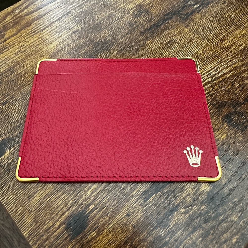 Rolex Red Leather Card Holder with Gold Accents